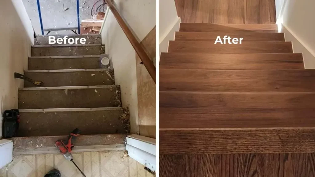 Before and After Stairs to Vinyl Flooring